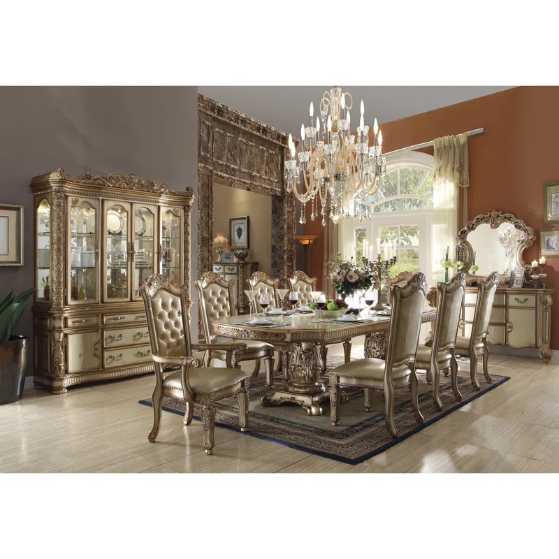 ACME Furniture Vendome Tufted Arm Chair in Bone and Gold Patina (Set of 2) (Set of 2)