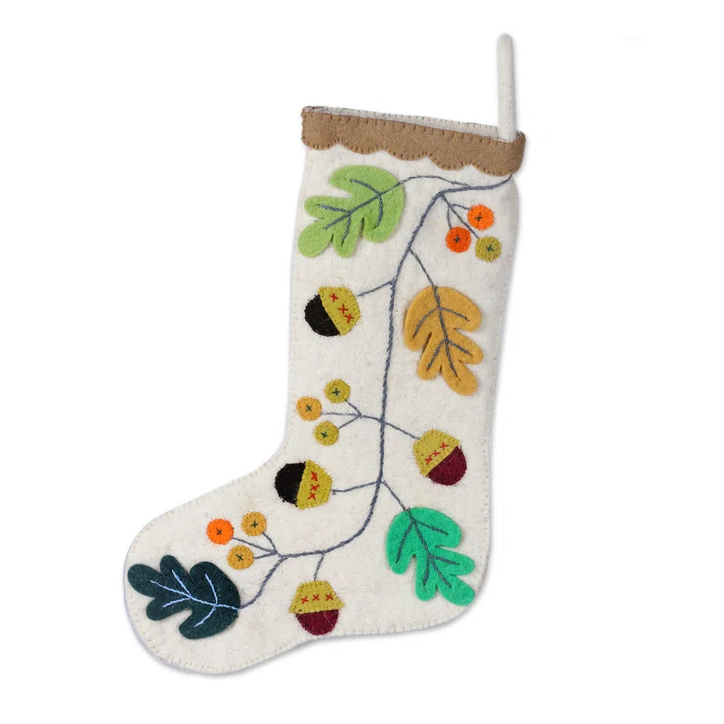 One Allium Way® Handmade Leaves Of The Season Applique Wool Felt Christmas Stocking