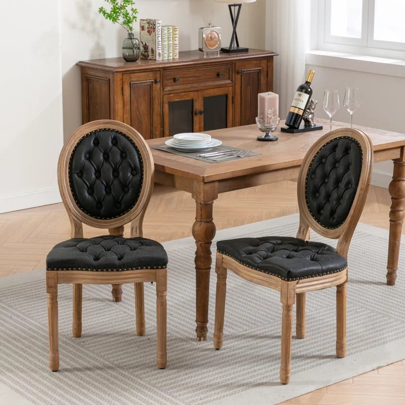 Ophelia & Co. French Style Solid Wood Frame Dining Chair with Nailhead Trim Set of 2