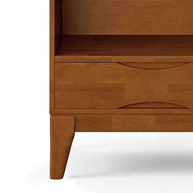 Simpli Home Harper 24"W Solid Hardwood 4 Shelf Mid-Century Modern Bookcase with Drawer and Adjustable Shelves