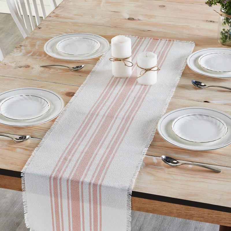 VHC Brands Antique White Stripe Coral Indoor/Outdoor Runner 12X36