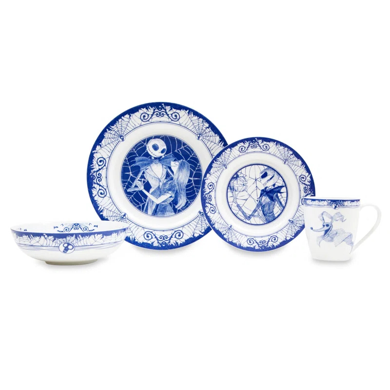 Ukonic Disney The Nightmare Before Christmas Jack And Sally 8-Piece Dinnerware Set, Service for 2
