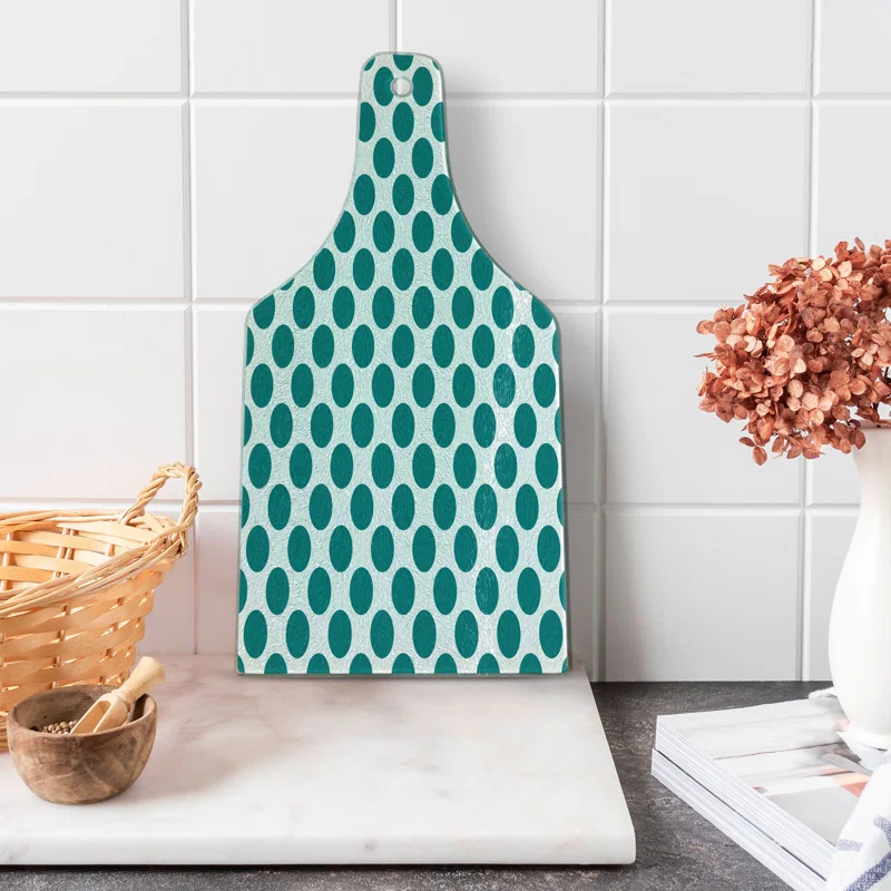 Ambesonne Ambesonne Teal Tempered Glass Cutting Board Design Vibrant Teal White