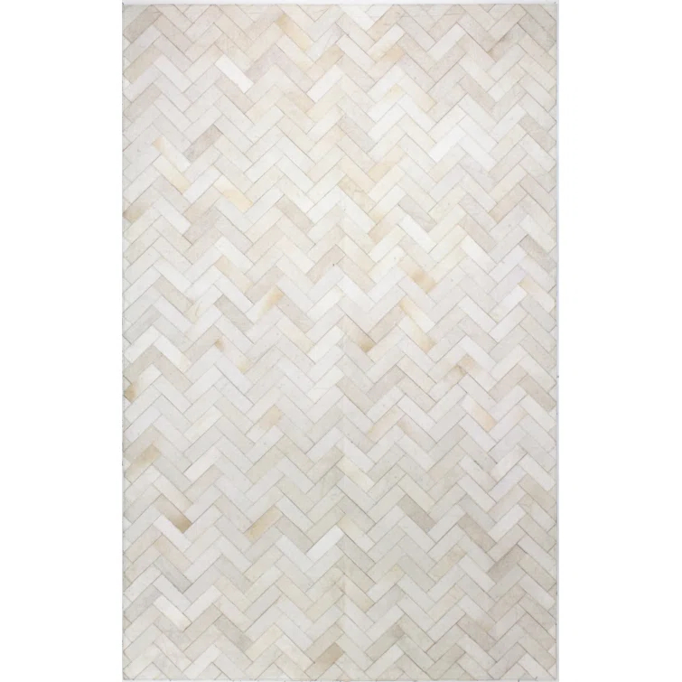 Darya Home Jacques Hand Stitched Modern Chevron Cream Area Rug