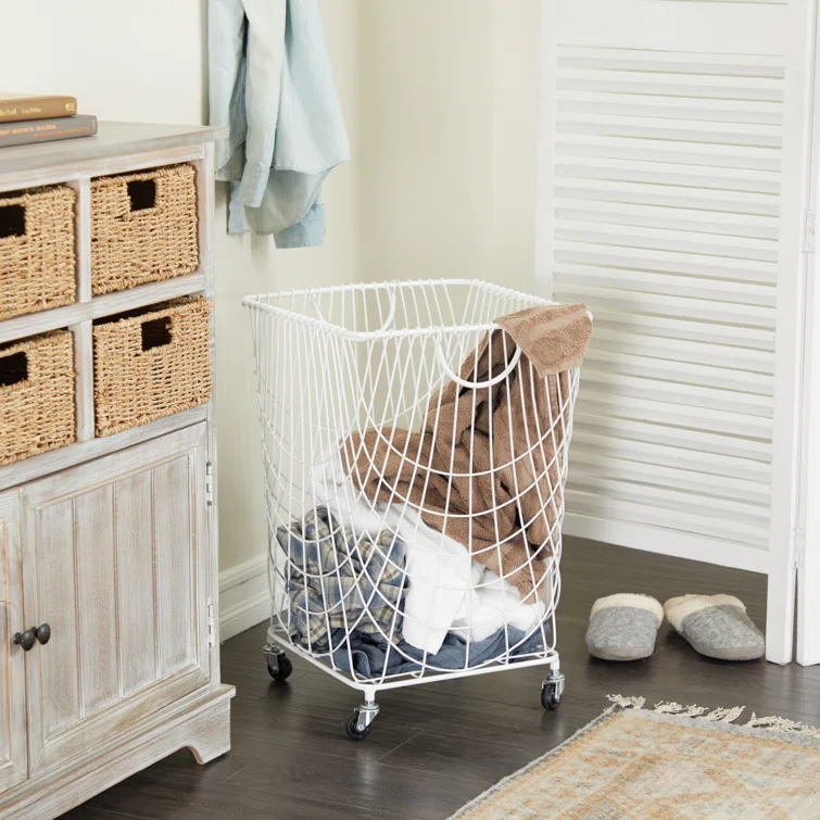CosmoLiving by Cosmopolitan Metal Deep Set Metal Mesh Laundry Basket Storage Cart with Wheels and Handles & Reviews | Joss & Main