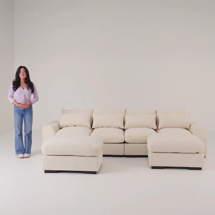 Ivy Bronx Biaggio Linen Blend Sectional with 2 Ottomans,Sectional Couch