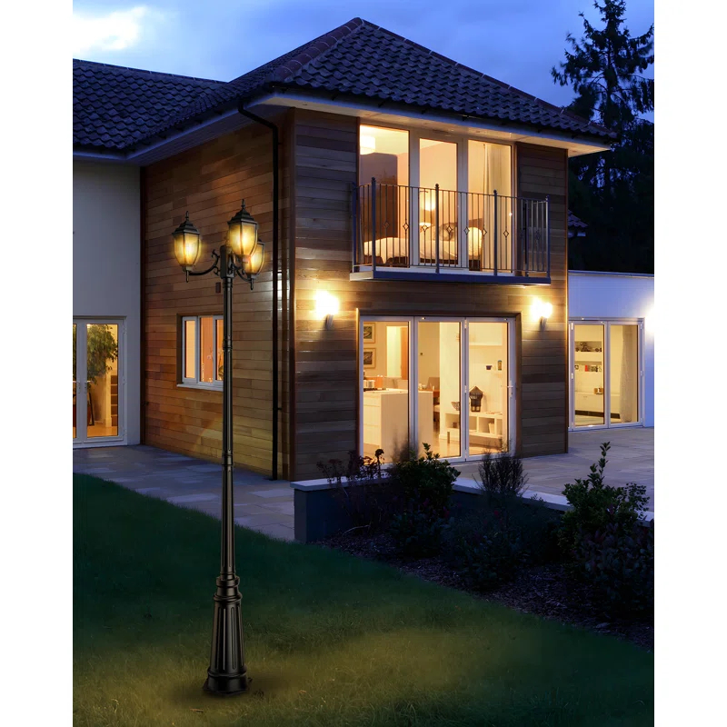 HONGKONG YEEZEN LIGHTING CO., LIMITED Lamp Post Outdoor Lighting, 3-Head Black Hard Wired Pole Light For Outside, E26 Base Maximum 100W (Bulb Not Included), Waterproof Street Light Fixture For Yard, Garden, Driveway (Classic)
