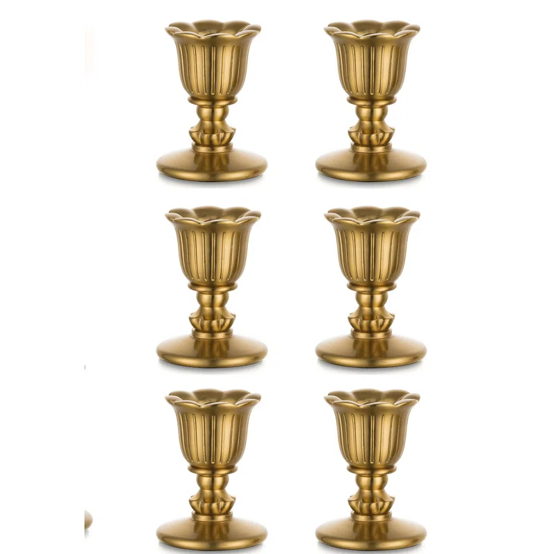 House of Hampton® Vintage Candlestick Candle Holders Brass,Taper Gold Candle Stick Victorian Style,Home Decor Set Of 6,Gold