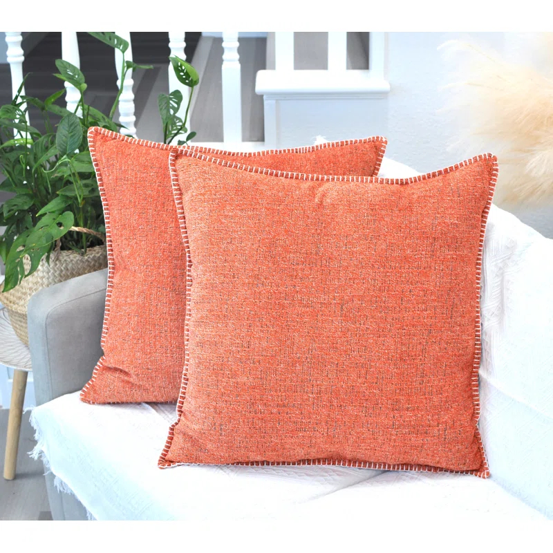 Oveesha Soft Chenille Throw Pillow Covers With Stitched Edge (Set of 2)