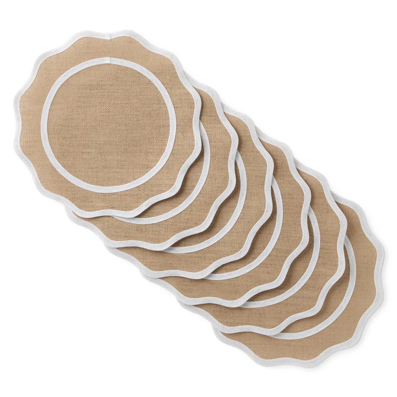 Martha Stewart MARTHA STEWART Hessian Textured Wedge Border Placemats 6-Pack Set 15”x15” Round (Set of 6)