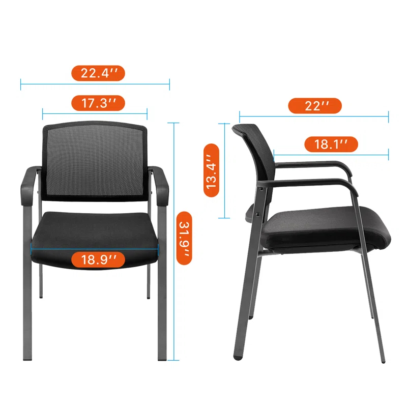 Clatina CLATINA Mesh Back Stacking Upholstered Side Arm Guest Chair For Waiting Conference Room