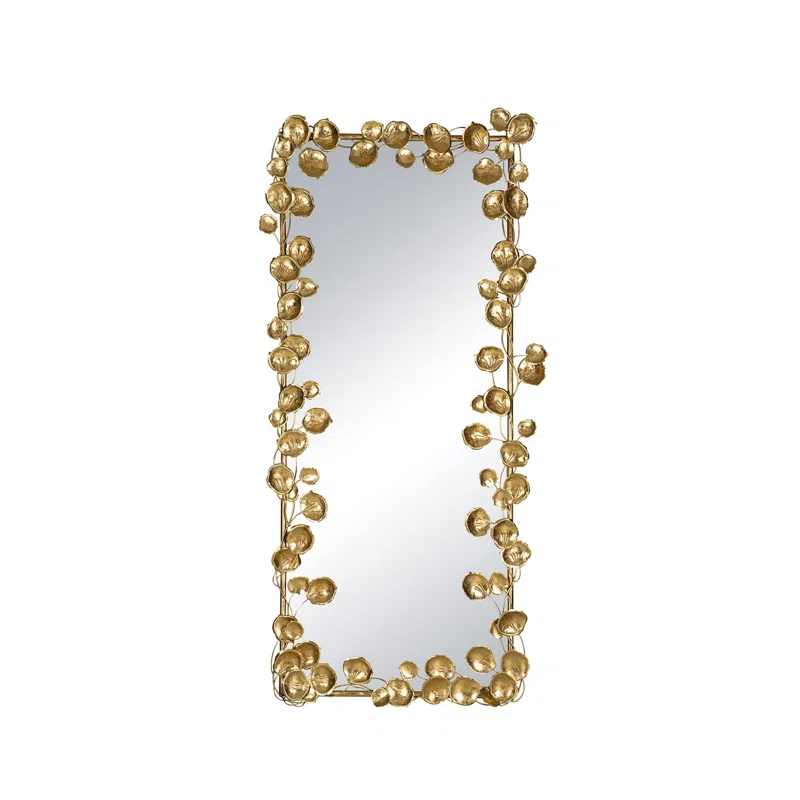 Rosdorf Park 61" X 31" Full Length Mirror With Golden Leaf Accents, Floor Miiror For Living Room Bedroom