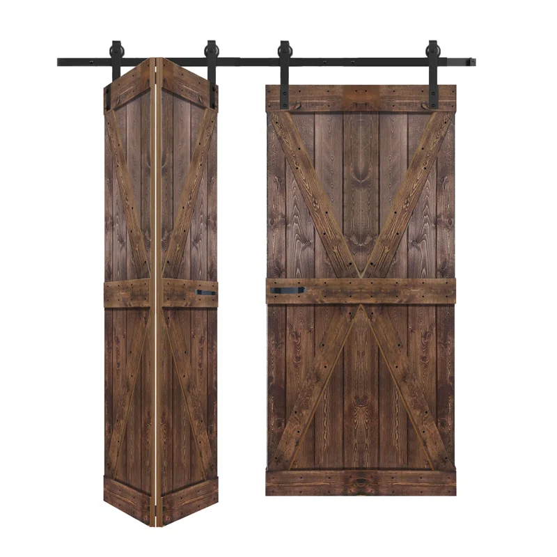 IsLife K Style Finished Solid Wood Bi-Fold Double Barn Door With Hardware Kit -Assembly Needed