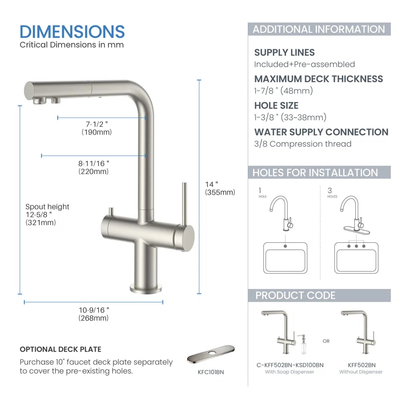KIBI KFF502BN KIBI Circular 2-in-1 Single Hole Pull Out Kitchen Faucet