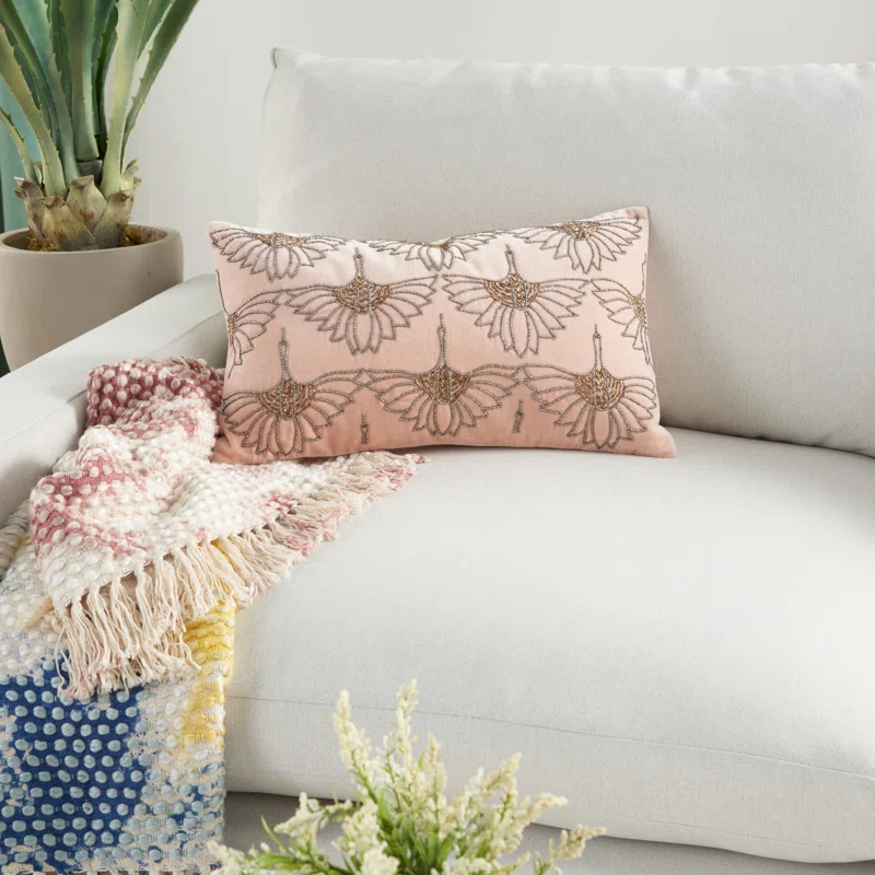 Mina Victory 12" X 20" Ivory Cotton Throw Pillow