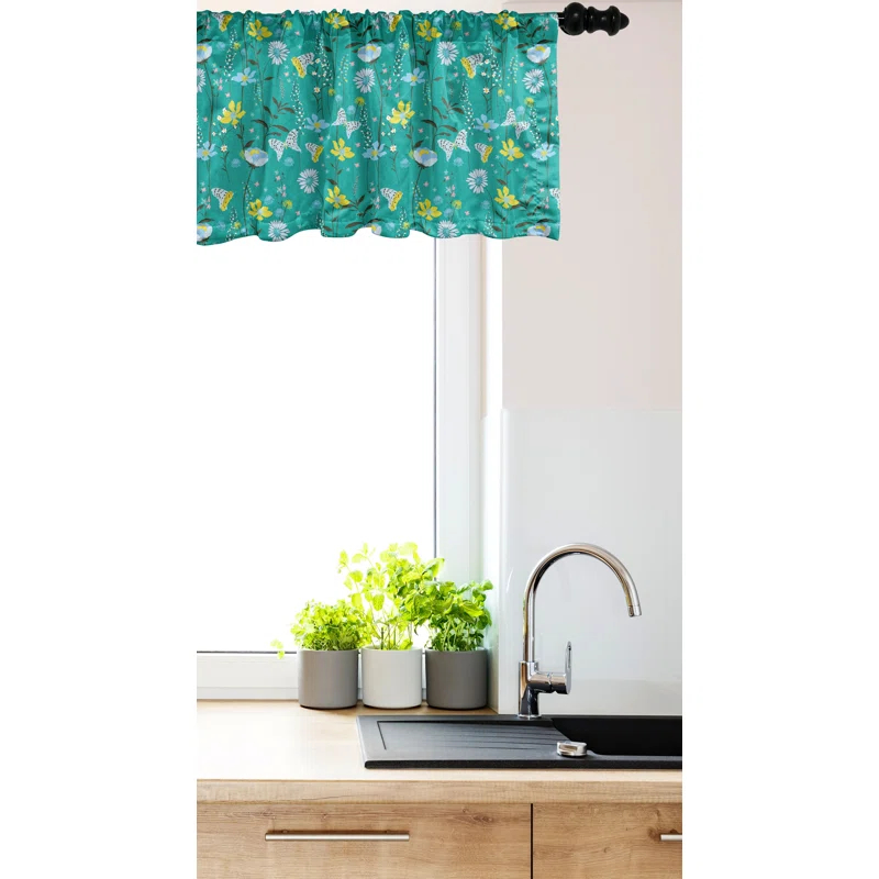 Ambesonne Ambesonne Floral Valance Pack of 2 Wild Flowers and Butterflies Dark Seafoam and Multicolor