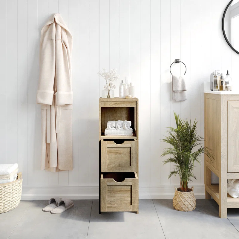 Flash Furniture Dune Farmhouse Bathroom Storage Organizer with Drawers and Open Shelf