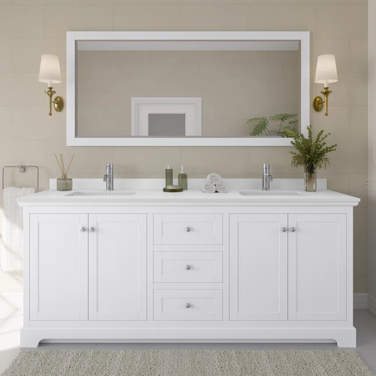 Wyndham Collection Avery 80'' Double Bathroom Vanity with Marble Top with Mirror