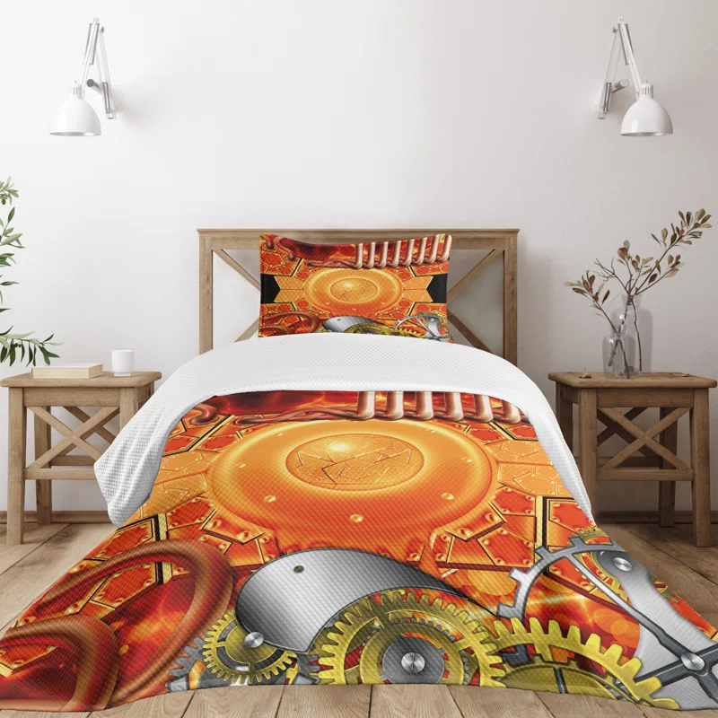 Ambesonne Ambesonne Steampunk Bedspread Set Retro Gear Technology Multicolor
