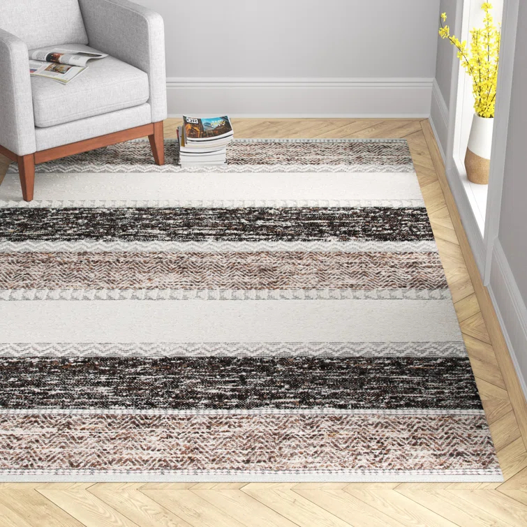 Mercury Row® Pante Macassar Southwestern Hand-Woven Cotton/Wool Brown/Ivory/Black Area Rug