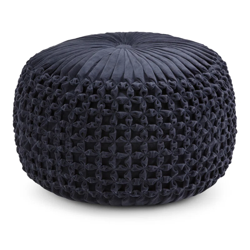 Simpli Home Renee 20"W Round Button-Tufted Velvet Pouf