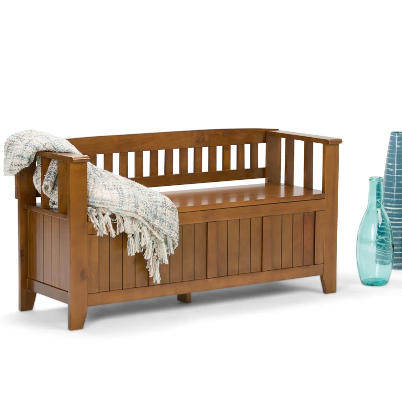 Simpli Home Acadian Solid Wood Entryway Storage Bench with Lift-Top Lid and Dual Compartments