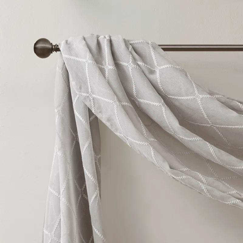 Madison Park Irina Solid Sheer Embroidered Window Scarf