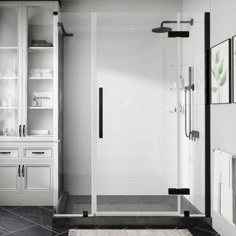Ove Decors Endless Tampa 56" W x 72" H Corner Frameless Shower Kit, Door, 2 Panel, Shelves TA1451301