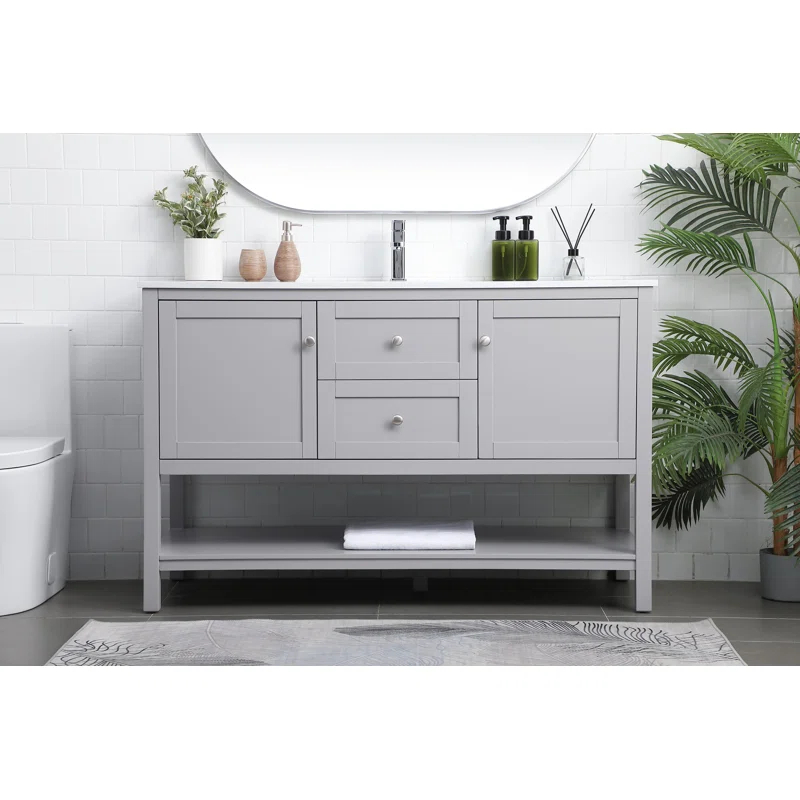 Hokku Designs Heath 54’’ Bathroom Vanity With Engineered Marble