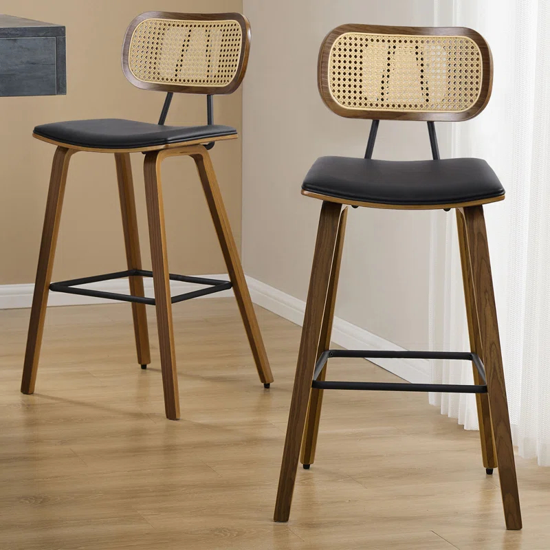 Latitude Run® 26" Upholstered Rattan Counter Height Stool (Set of 2)
