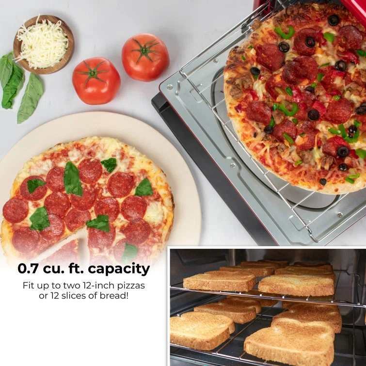 Nostalgia Nostalgia Large-Capacity 0.7-Cu. Ft. Capacity Multi-Functioning Retro Air Fryer Toaster Oven, Fits 12 Slices of Bread and Two 12-Inch Pizzas, Built In Timer, Includes Baking Pan, Wire Racks and Crumb Tray