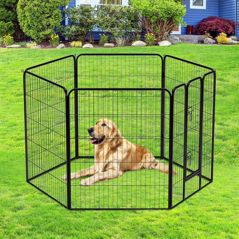 FDW Dog Playpen Indoor 6 Panels Dog Pen For Small And Medium Dogs, Exercise Pen Pet Dog Fence With Doors Pet Puppy Playpen For RV Camping Yard, Black