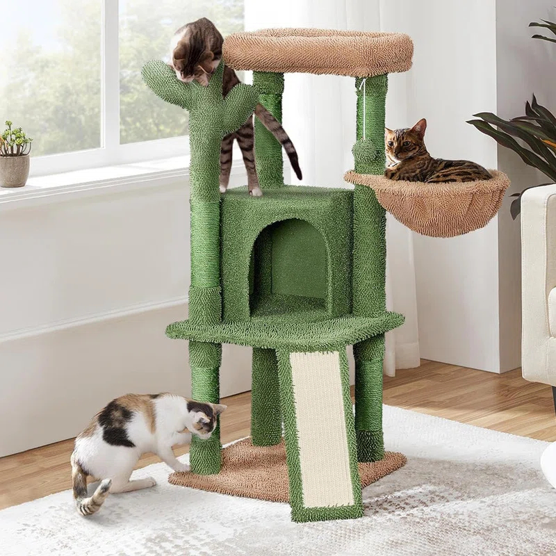 Cactus Cat Tree, 42in Cat Tower for Indoor Cats, Multi Level Cat Condo Scratching Post, Cat Activity Center