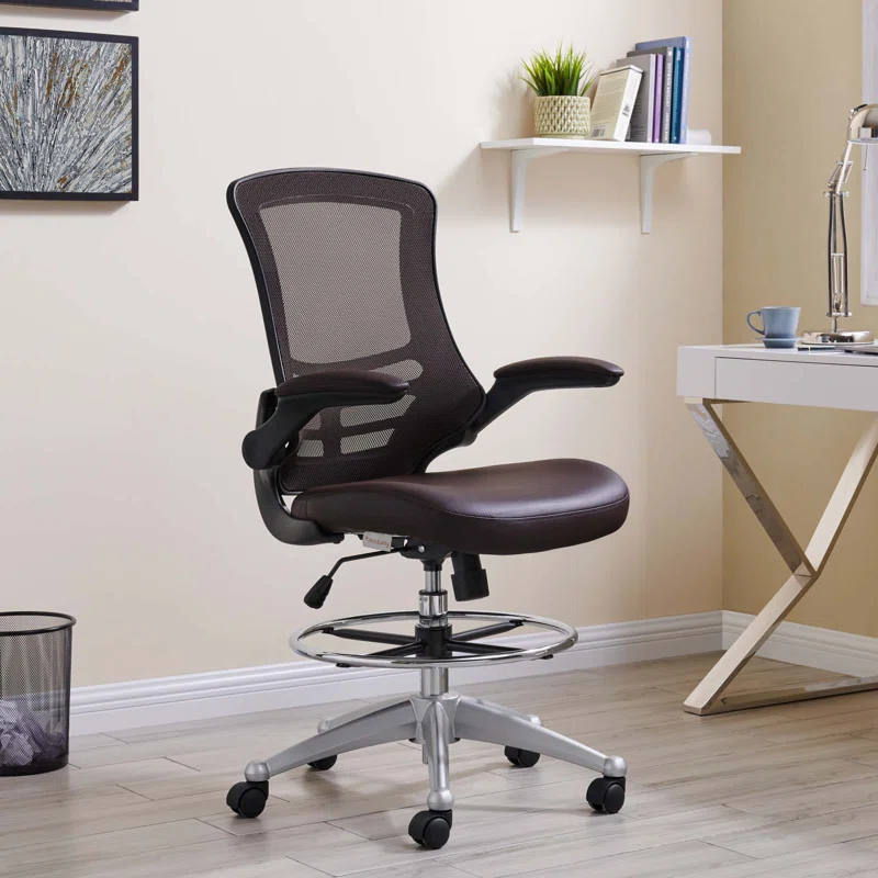 Modway Modway Attainment Vinyl Drafting Chair - Drafting Stool With Flip-Up Arm