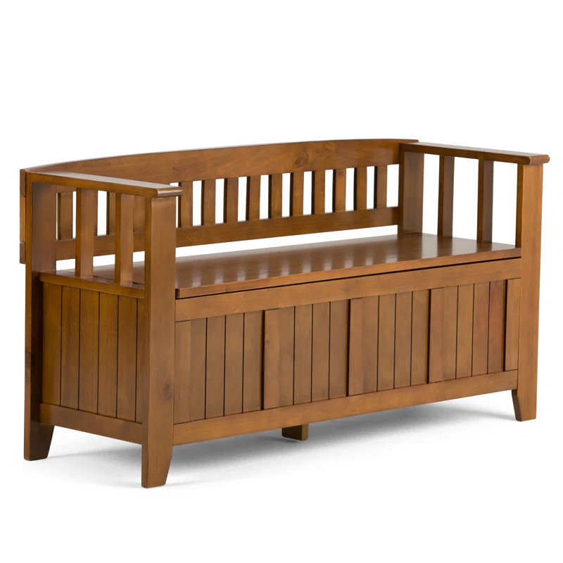 Simpli Home Acadian Solid Wood Entryway Storage Bench with Lift-Top Lid and Dual Compartments
