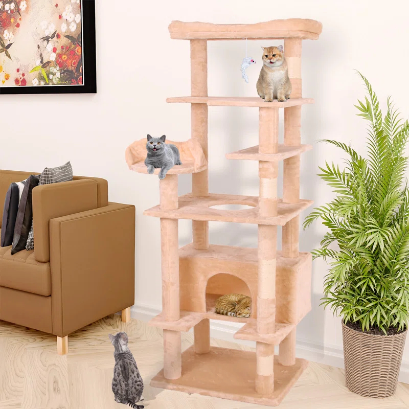Archie & Oscar™ 71"Cat Climbing Tree Multi-Level Tall Cat Tower Beige