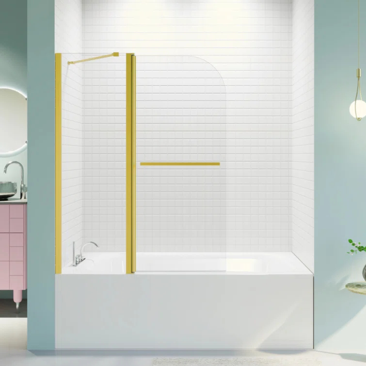 GZMWON 43 in. W * 58 in. H Frameless Folding Shower Doors 1/4" (6mm) Thick SGCC Tempered Glass Door Bathroom Pivot Tub Glass Door