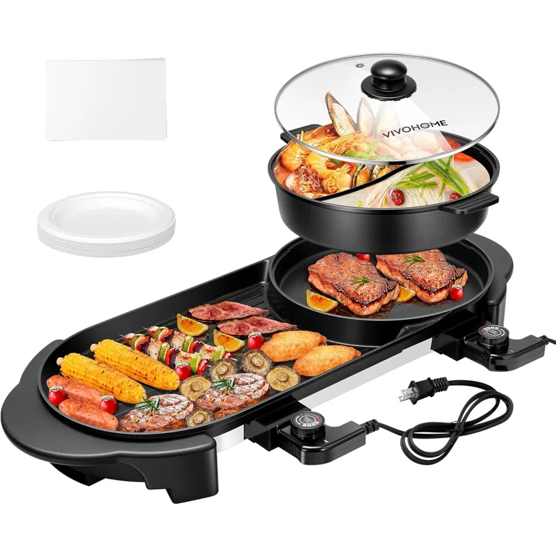 VIVOHOME VIVOHOME 28'' Non Stick Electric Grill with Glass Lid