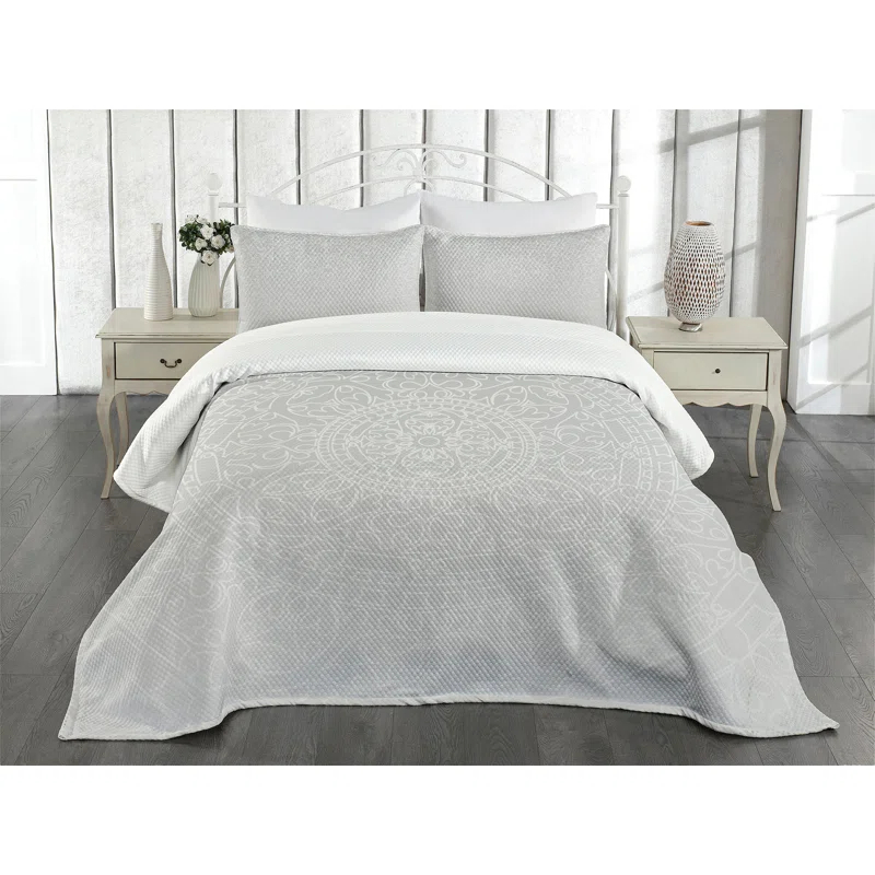 Ambesonne Ambesonne Grey and White Bedspread Set  Oriental Design  Grey