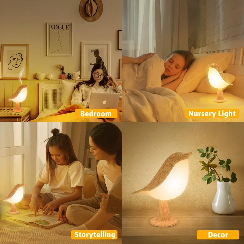 Winston Porter Small Desk Lamp, Bird Lamp Bedside Lamps With 3 Color Temperature And Touch Sensor,Cordless Lamp Kids Night Light With Rechargeable Battery