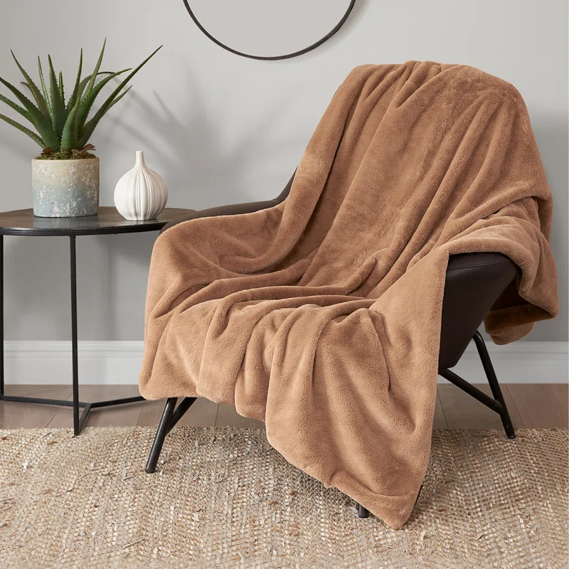 Lucky Brand Lucky Brand Reversible Solid Rabbit Mink Faux Fur Luxurious & Soft Thow Blankets - 50" x 70"