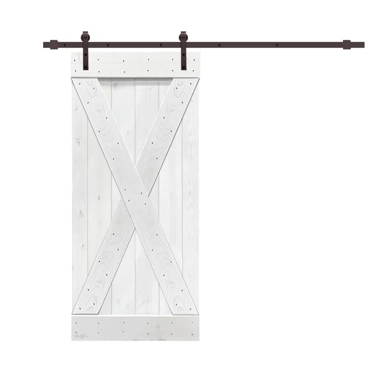 Calhome 36'' x 84'' Solid Wood Paneled Painted with Installation Hardware Kit Barn Door