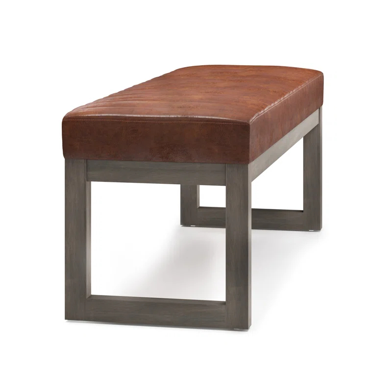 Simpli Home Casey 48"W Distressed Vegan Leather Ottoman Bench with Quilted Vertical Stitching