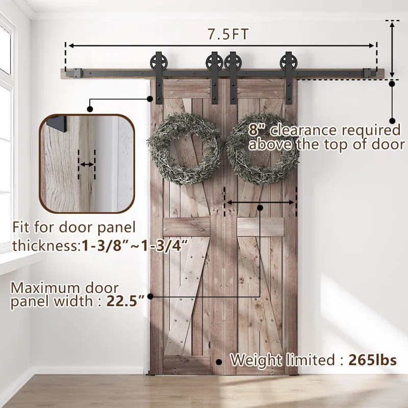 Sliding Standard Double Barn Door Hardware Kit