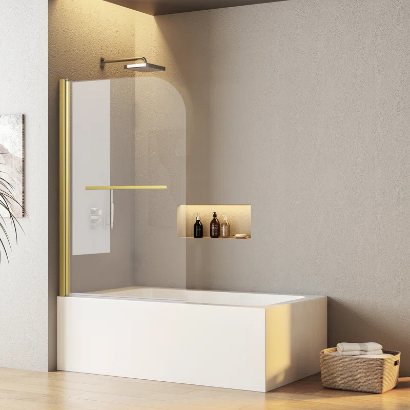 31"W x 55"H Frameless Folding Pivot Shower Tub Door Reversible Installation