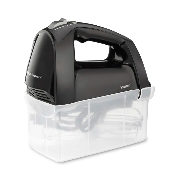 Hamilton Beach Hamilton Beach 6 Speed Hand Mixer With Quickburst, Includes Snap-On Storage Case And 3 Attachments, Black, 62690 62690F
