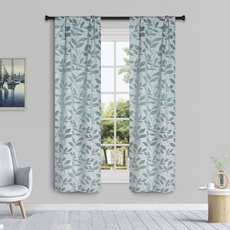 Modern Bohemian Leaves Polyester Machine Washable Room Darkening Blackout Curtains by Superior (Set of 2)