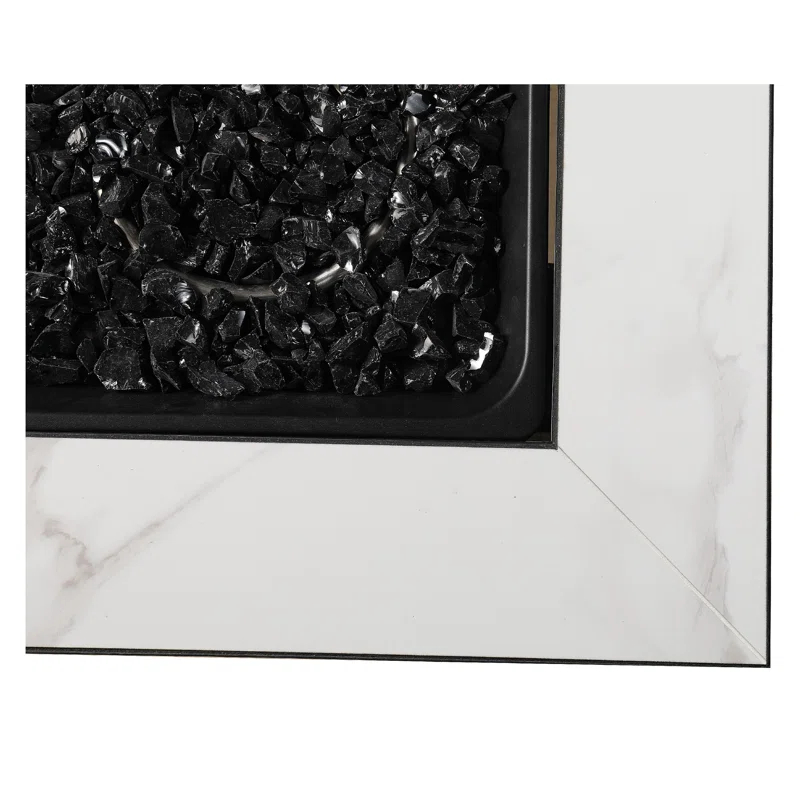 Mr. Bar-B-Q Endless Summer All Weather Outdoor Fire Pit Table with Faux Marble Finish, Black Glass