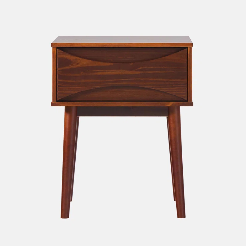 George Oliver Mid-Century Modern 1-Drawer Solid Wood Nightstand – Walnut