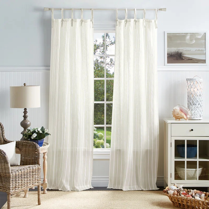 Martha Stewart Laguna Striped Semi-Sheer Tab Top Curtain Panel Pair (Set of 2) (Set of 2)